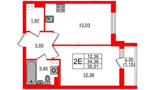 Квартира в ЖК Кинопарк, 1 комнатная, 35.51 м², 7 этаж