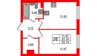 Квартира в ЖК Кинопарк, 1 комнатная, 33.19 м², 2 этаж