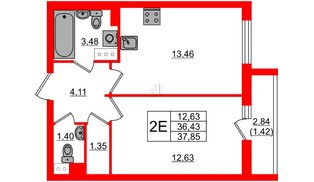Квартира в ЖК Кинопарк, 1 комнатная, 37.85 м², 5 этаж