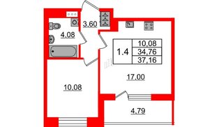 Квартира в ЖК «Бионика Заповедная», 1 комнатная, 34.76 м², 9 этаж