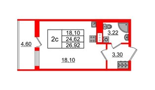 Квартира в ЖК «Бионика Заповедная», студия, 24.62 м², 7 этаж