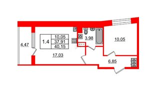 Квартира в ЖК «Бионика Заповедная», 1 комнатная, 37.91 м², 10 этаж