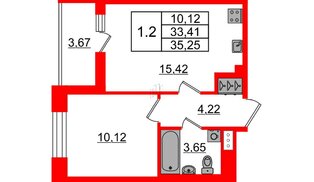 Квартира в ЖК «Бионика Заповедная», 1 комнатная, 33.41 м², 12 этаж