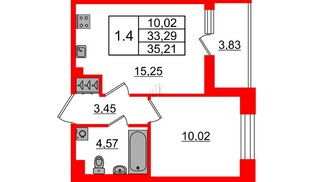 Квартира в ЖК «Бионика Заповедная», 1 комнатная, 33.29 м², 1 этаж