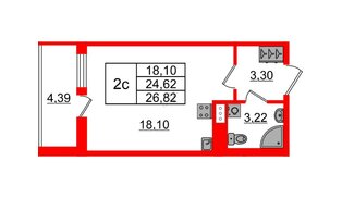 Квартира в ЖК «Бионика Заповедная», студия, 24.62 м², 3 этаж