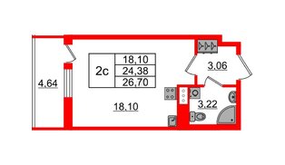 Квартира в ЖК «Бионика Заповедная», студия, 24.38 м², 12 этаж