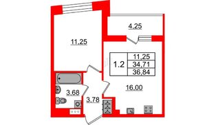 Квартира в ЖК «Бионика Заповедная», 1 комнатная, 34.71 м², 12 этаж