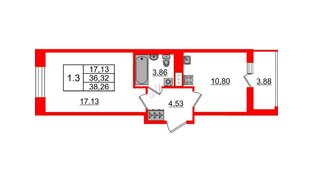 Квартира в ЖК «Бионика Заповедная», 1 комнатная, 36.32 м², 12 этаж
