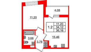 Квартира в ЖК «Бионика Заповедная», 1 комнатная, 34.12 м², 3 этаж