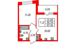 Квартира в ЖК «Бионика Заповедная», 1 комнатная, 35.19 м², 2 этаж