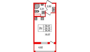 Квартира в ЖК «Бионика Заповедная», студия, 24.18 м², 3 этаж