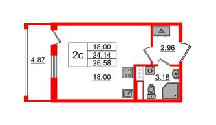 Квартира в ЖК «Бионика Заповедная», студия, 24.14 м², 12 этаж