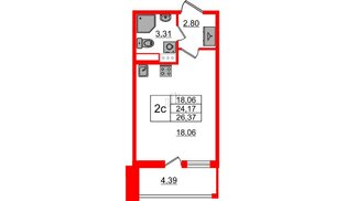 Квартира в ЖК «Бионика Заповедная», студия, 24.17 м², 12 этаж