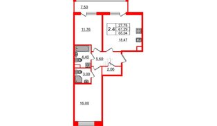 Квартира в ЖК «Бионика Заповедная», 2 комнатная, 61.29 м², 1 этаж