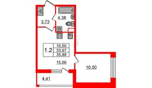 Квартира в ЖК «Бионика Заповедная», 1 комнатная, 33.67 м², 1 этаж