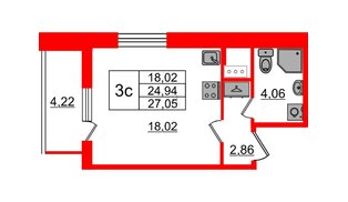 Квартира в ЖК «Бионика Заповедная», студия, 24.94 м², 11 этаж