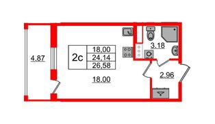 Квартира в ЖК «Бионика Заповедная», студия, 24.14 м², 5 этаж