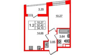 Квартира в ЖК «Бионика Заповедная», 1 комнатная, 32.42 м², 7 этаж
