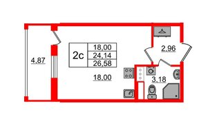 Квартира в ЖК «Бионика Заповедная», студия, 24.14 м², 3 этаж