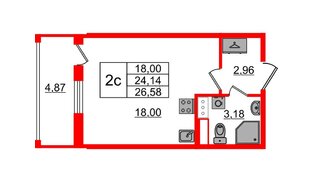 Квартира в ЖК «Бионика Заповедная», студия, 24.14 м², 2 этаж