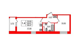 Квартира в ЖК «Бионика Заповедная», 1 комнатная, 36.61 м², 6 этаж
