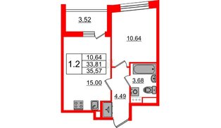 Квартира в ЖК «Бионика Заповедная», 1 комнатная, 33.81 м², 11 этаж