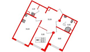 Квартира в ЖК «Ручьи–2», 2 комнатная, 59.3 м², 2 этаж
