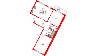 Квартира в ЖК «Ручьи–2», 2 комнатная, 53.7 м², 2 этаж