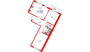 Квартира в ЖК «Ручьи–2», 2 комнатная, 53.7 м², 11 этаж
