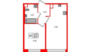 Квартира в ЖК Plus Пулковский, 1 комнатная, 38.73 м², 1 этаж