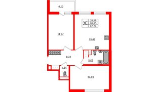 Квартира в ЖК ЯСНО.ЯНИНО, 2 комнатная, 63.63 м², 3 этаж