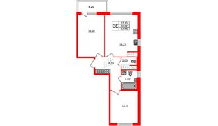 Квартира в ЖК ЯСНО.ЯНИНО, 2 комнатная, 59.62 м², 3 этаж