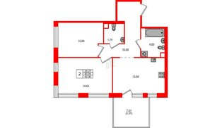 Квартира в ЖК Plus Пулковский, 2 комнатная, 62.9 м², 1 этаж