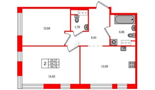 Квартира в ЖК Plus Пулковский, 2 комнатная, 54.72 м², 2 этаж
