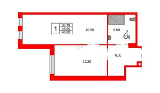 Апартаменты в ЖК Апартаменты INDUSTRIAL AVENIR, 1 комнатные, 46.6 м², 6 этаж