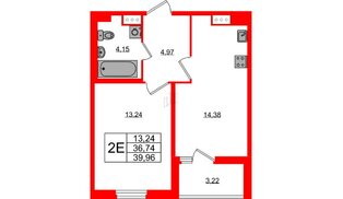 Квартира в ЖК «ПАТИО. Уютный квартал.», 1 комнатная, 36.74 м², 2 этаж
