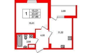 Квартира в ЖК «ПАТИО. Уютный квартал.», 1 комнатная, 33.87 м², 6 этаж