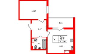 Квартира в ЖК «ПАТИО. Уютный квартал.», 1 комнатная, 37.51 м², 10 этаж