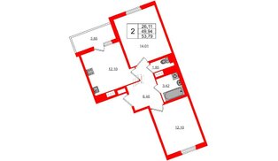 Квартира в ЖК ПАТИО. Уютный квартал., 2 комнатная, 49.94 м², 5 этаж