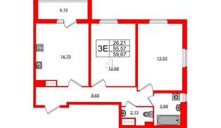 Квартира в ЖК «ПАТИО. Уютный квартал.», 2 комнатная, 55.57 м², 7 этаж