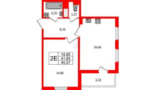 Квартира в ЖК «ПАТИО. Уютный квартал.», 1 комнатная, 41.85 м², 7 этаж