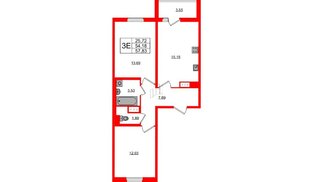 Квартира в ЖК «ПАТИО. Уютный квартал.», 2 комнатная, 54.18 м², 11 этаж
