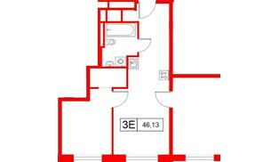 Апартаменты в ЖК «Апартаменты СААН», 2 комнатные, 46.13 м², 8 этаж