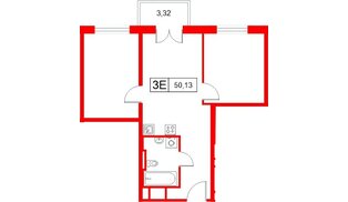 Апартаменты в ЖК «Апартаменты СААН», 2 комнатные, 50.13 м², 8 этаж