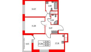 Квартира в ЖК «Город звёзд», 2 комнатная, 52.62 м², 9 этаж