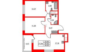 Квартира в ЖК «Город звёзд», 2 комнатная, 52.62 м², 2 этаж