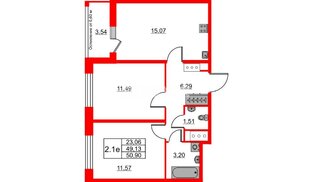 Квартира в ЖК «Город звёзд», 2 комнатная, 49.13 м², 20 этаж