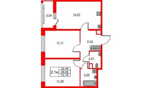 Квартира в ЖК «Город звёзд», 2 комнатная, 49.39 м², 1 этаж
