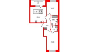 Квартира в ЖК «Город звёзд», 2 комнатная, 56.34 м², 1 этаж