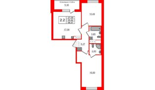 Квартира в ЖК «Город звёзд», 2 комнатная, 55.92 м², 16 этаж